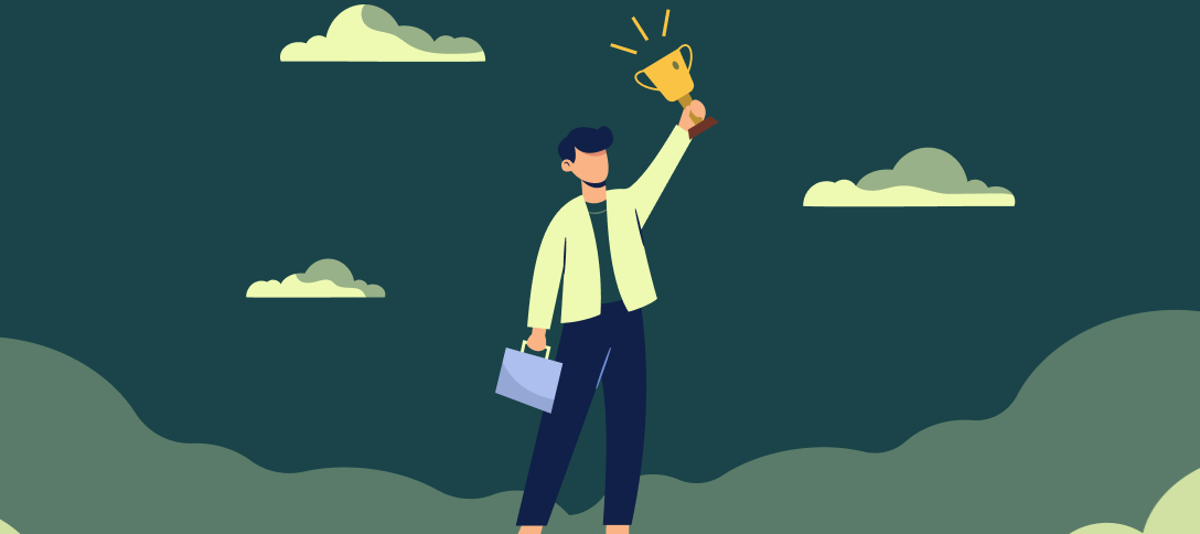 Student holding trophy illustration