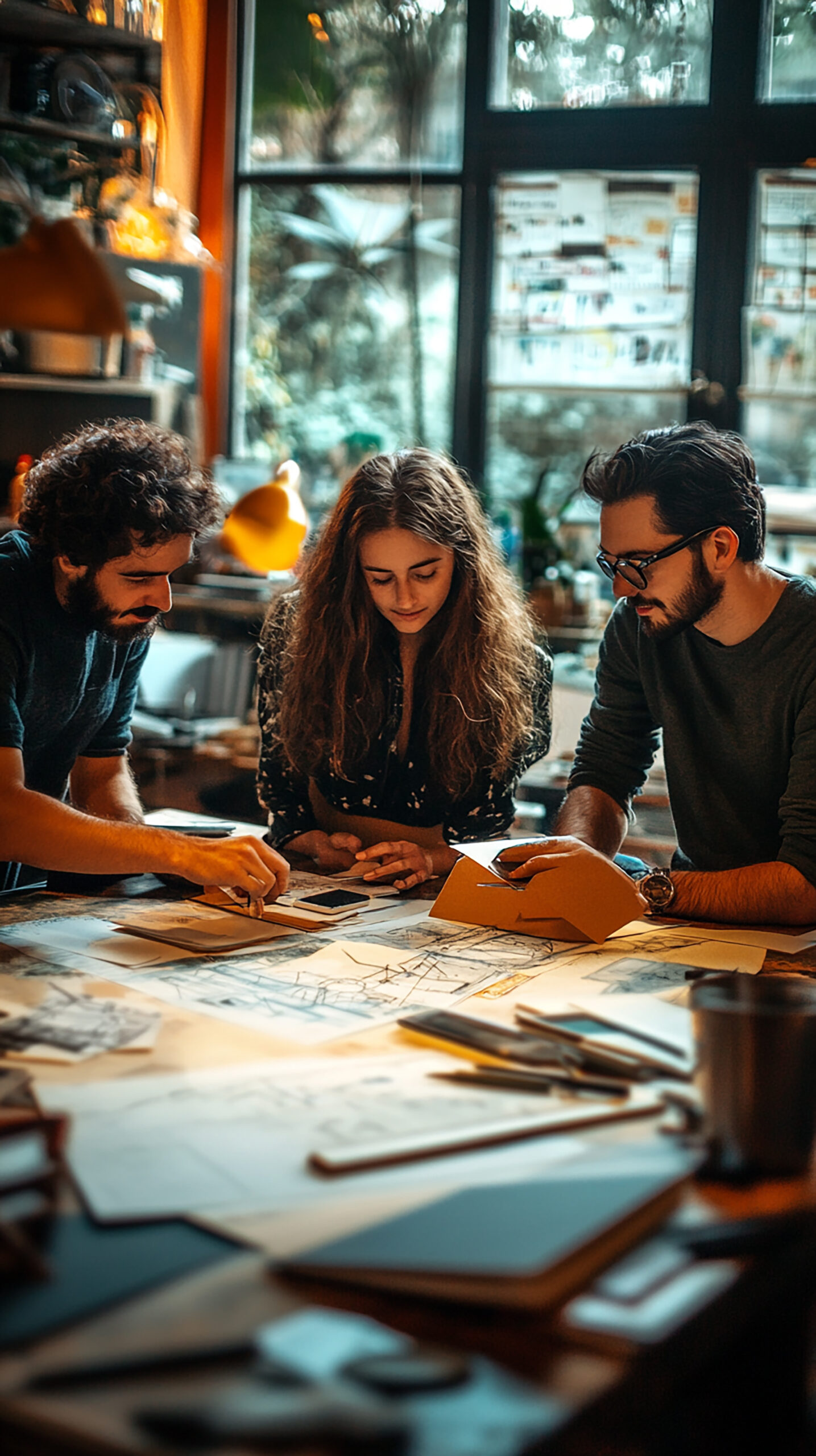 Students working in library
